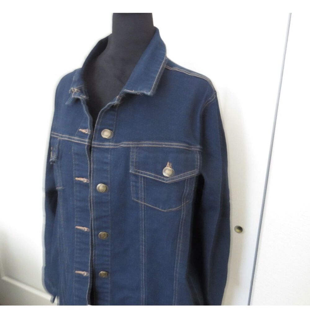 Woman Within Plus Size Long Stretch Denim Jacket Oversized Blue 18W NWOT - Picture 6 of 10